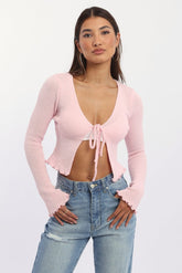Pink Knit Cardigan Tie Up