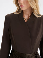 Satin-Wrapped Belted Blazer Dress