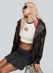 Nicolie Faux Leather Jacket Vintage Washed Brown