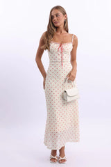 White Print Maxi Dress Lace Satin Tape