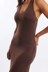 Brown Bodycon Dress Halter Neck