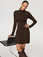 Ribbed Mock Neck Long Sleeve Knit Dress