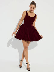 Bubble Hem Velvet Strappy Mini Dress