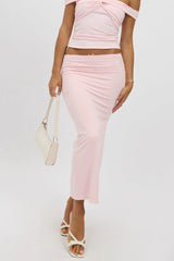 Pink Midaxi Skirt High Rise Supersoft Picot Trim Lined