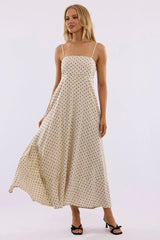 Beige Polka Dot Maxi Dress Strappy