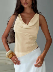 Pretty Little Fears Cowl Neck Top Beige