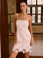 Semi-Sheer Lace Overlay Cami Dress