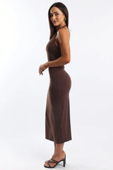 Brown Bodycon Dress Halter Neck