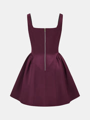 Square Neck Satin Flare Mini Dress