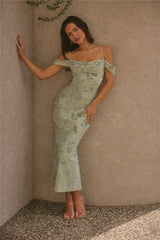 Good Fun Off Shoulder Maxi Dress Green