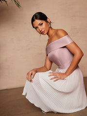 Bardot Ombre Pleated Midi Dress in Pink