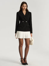 Tweed Double Breasted Pleated Hem Blazer Dress