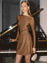 Button Detail Long-Sleeve Mini Dress