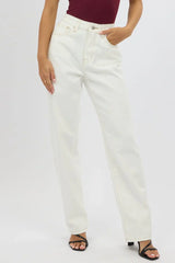 White Straight Jeans High Rise