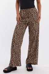 Brown Animal Print Wide Leg Pants Low Rise