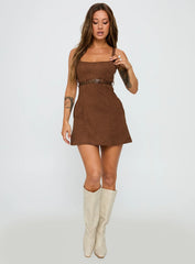Way Back In Faux Suede Mini Dress Brown