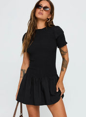 Laurita Shirred Mini Dress Black