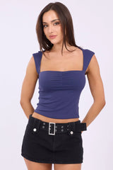 Blue Top Sleeveless Sweetheart Neck Supersoft