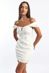 White Mini Dress Ribbon Detail Eyelet Fabric