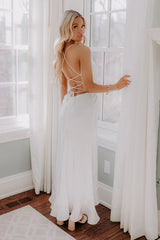 Whirlwind Romance Satin Maxi Dress in White