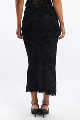 Black Floral Burnout Skirt Elasticated Picot Trim Midaxi