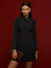 Mandarin Collar Bow Detail Mini Dress