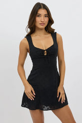 Black Mini Dress Eyelet Fabric