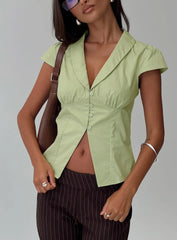 Crowd Control Collared Top Sage