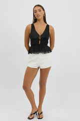 Black Tie Front Top Sleeveless Chiffon