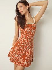 Seashell Print Tie-Strap Mini Dress