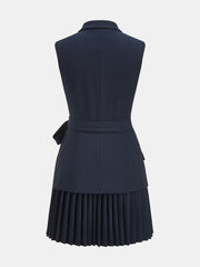 Belted Pleated Sleeveless Blazer Dress