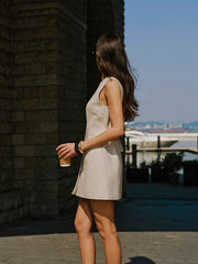 Linen Blend Button-Front Dress With Pockets