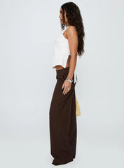 Khane Low Rise Wide Leg Pant Brown Pinstripe