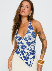 Chilli Halter Top Blue Floral