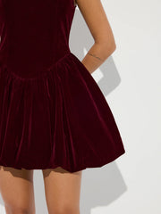 Bubble Hem Velvet Strappy Mini Dress
