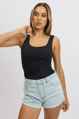 Black Supersoft Top U Neck Sleeveless