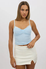 Blue Mesh Singlet Top Lace Insert