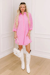 Feeling Posh Eyelet Mini Dress in Bubblegum Pink