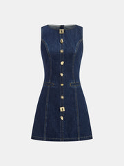 Metal Detail Denim Sleeveless Mini Dress