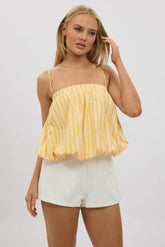 Yellow Stripe Bubble Cami Sleeveless Babydoll Balloon Volume