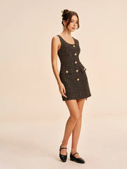 Tweed Buttoned Sleeveless Dress