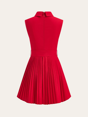 Shirt-Collar Pleated Dress with Belt