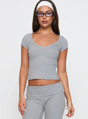 Lovely Day V Neck Top Grey Marle