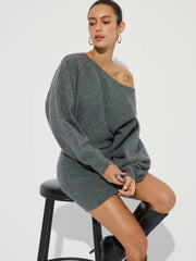 Asymmetric Off-Shoulder Knit Mini Dress