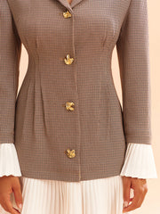 Pleated Hem Panel Houndstooth Blazer Dress