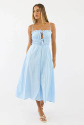 Blue Stripe Midi Dress Ribbon Detail Strappy