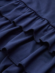 Long Sleeve Ruched Waist Layered Ruffle Dress