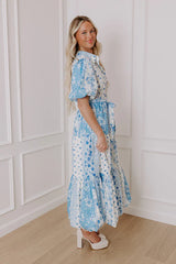 Love-Struck Floral Midi Dress in Sky Blue