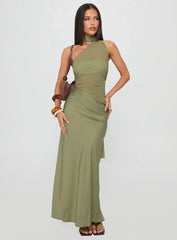 Indiara Halter Mesh Maxi Dress Green