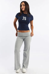 Grey Wide Leg Pants Folded Waist Jersey